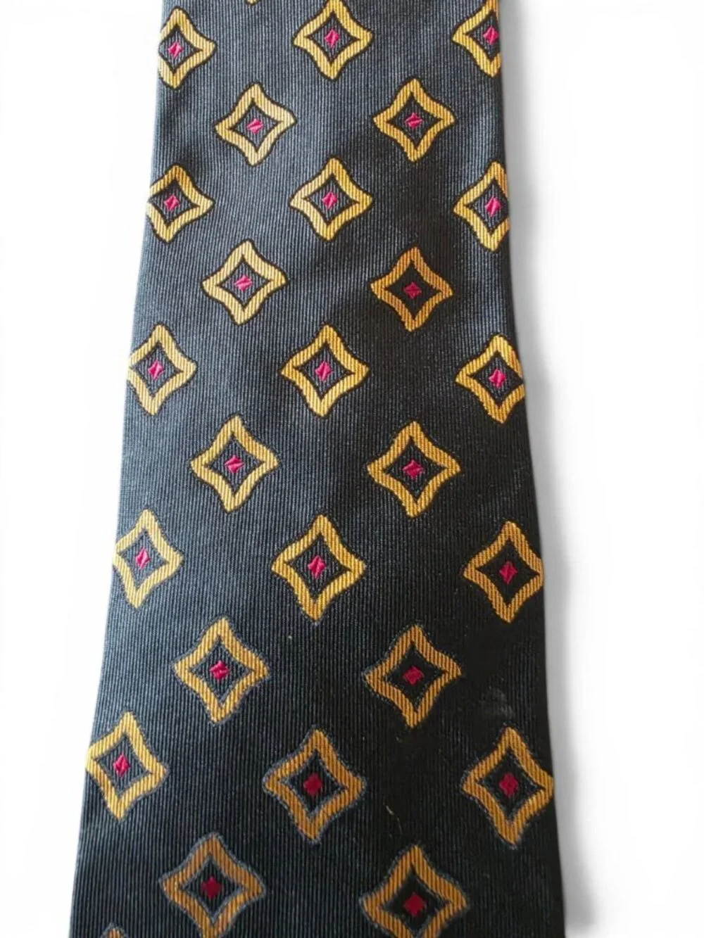 Paul Fredrick 100% Silk Tie USA Made Black Gold Red Geometric Necktie